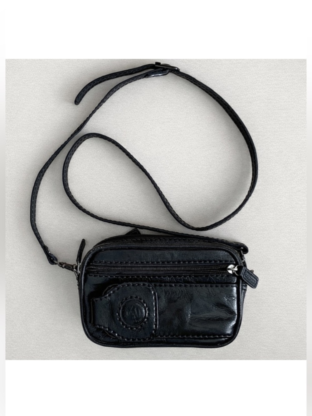 VINTAGE - Mancini Black Leather Crossbody | Belt Bag Y2K Phone Pocket